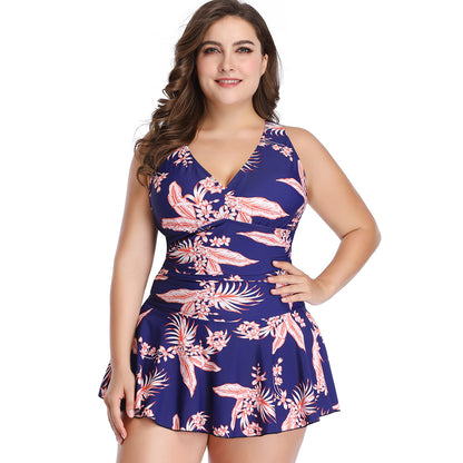 Overweight Plus Size Swimsuit European And American Belly Cover Solid Color