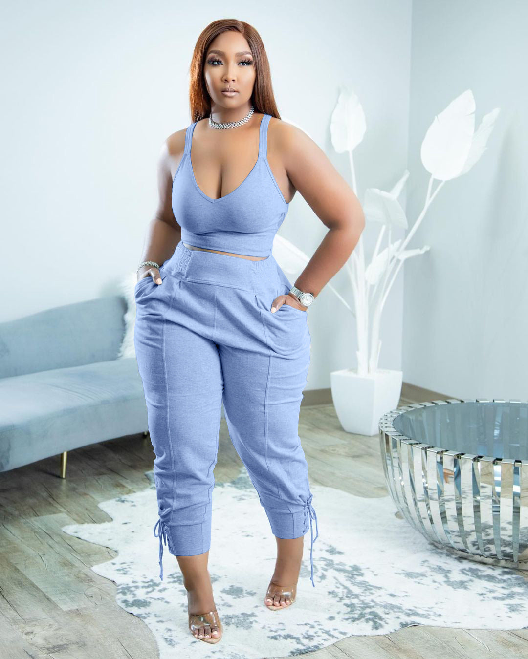 Women's Fashion Camisole Solid Color Pants Casual Set