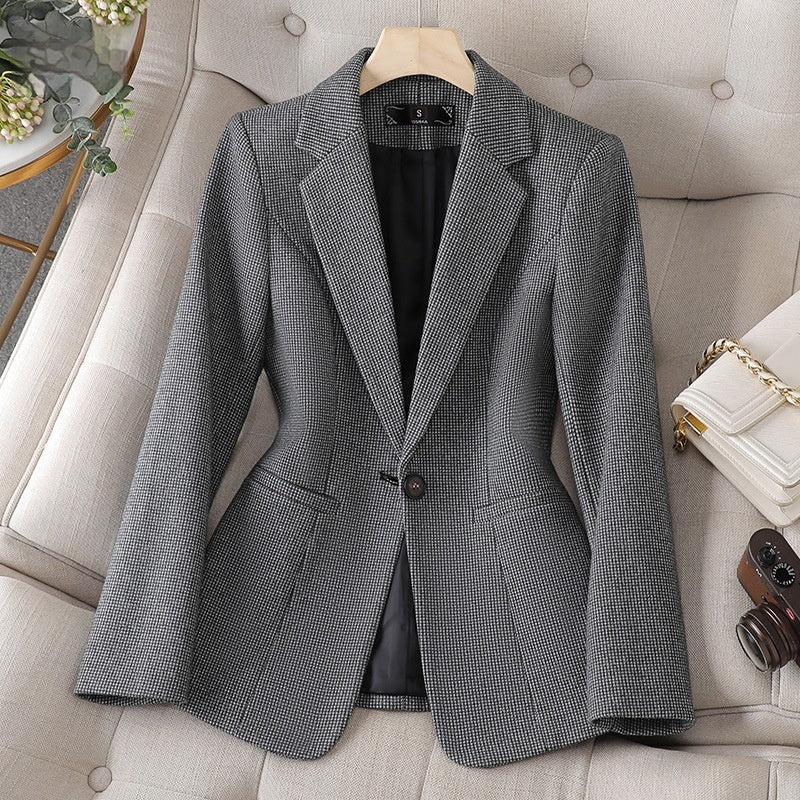 Women's Fashion Houndstooth Small Suit Jacket