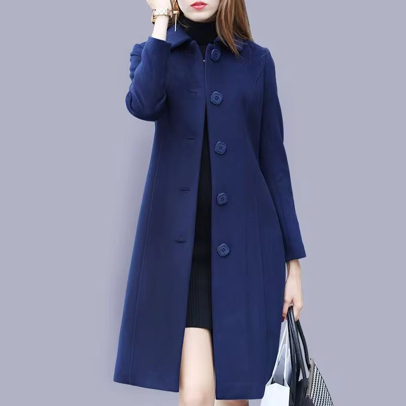 Mid-length Hepburn Style Slim Slim Woolen Coat