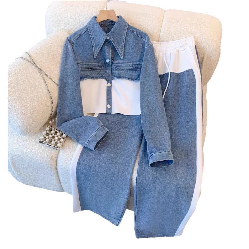 Two Pieces Stitching Suit Casual Suit Denim