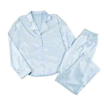 Simple And Fashionable V-neck Long-sleeved Satin Pajama Set