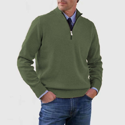 Men's Stand Collar Zipper Sweater Winter Fashion Solid Color Long Sleeve Knitted Top Clothing