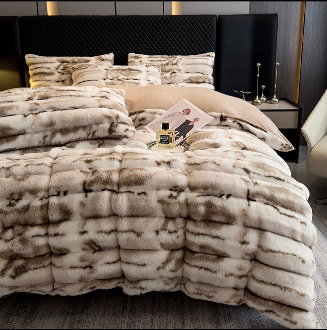 Winter Thickened Rabbit Plush Four-piece Milk Coral Velvet