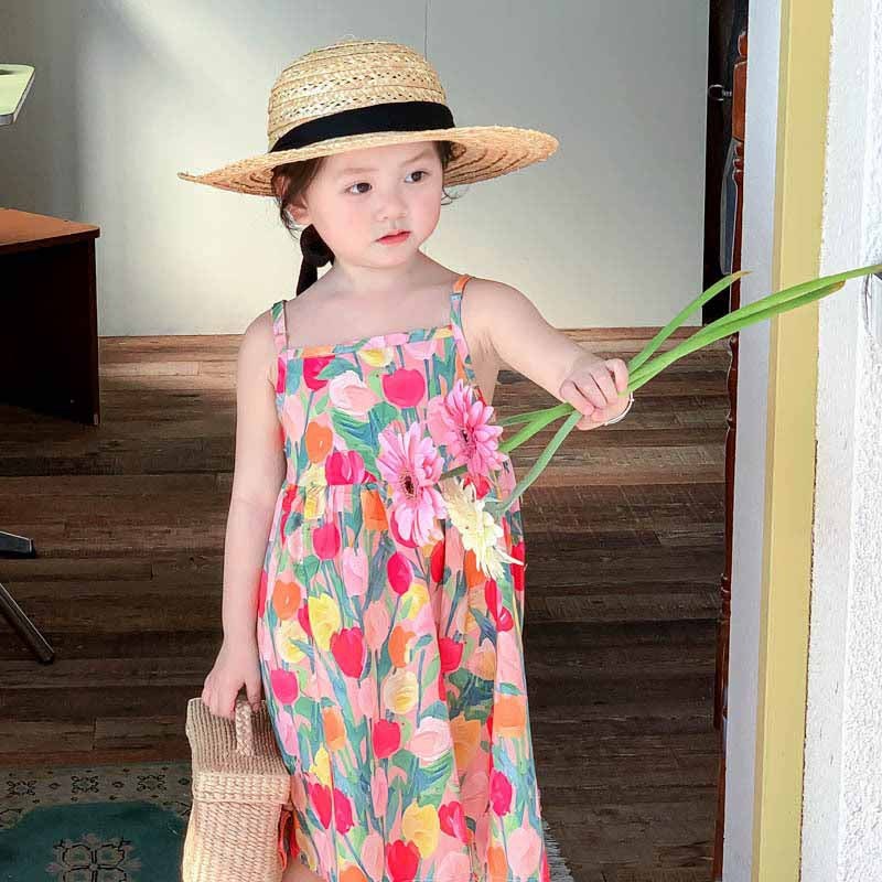 Children's Summer Pastoral Style Flower Print Dress