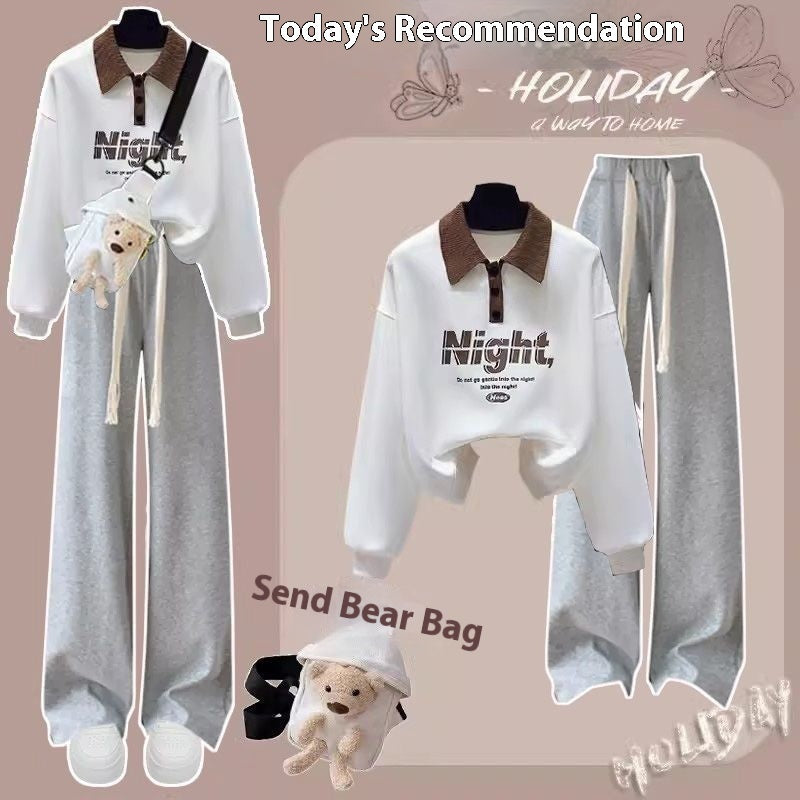 New Spring And Autumn Fashion Wide Leg Pants Two-piece Set