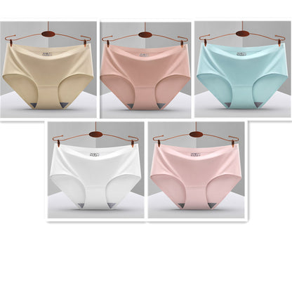 Non Marking One Piece Ice Silk Underwear Women's Breathable Sexy Mid Waist Solid Color Briefs