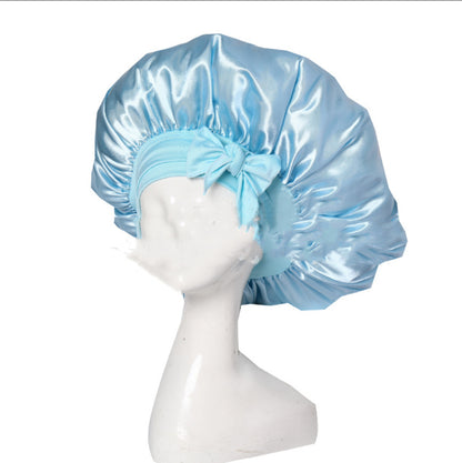 Double-layer Satin Ribbon Round Cap Bow Artificial Silk Beauty Hair Care Wide-brimmed Hat