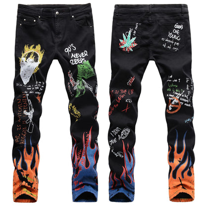Color Print Black White Trousers Skull Graffiti