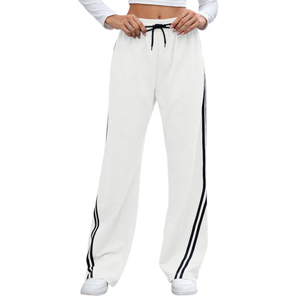 European And American Loose Straight Wide-leg Pants Stripes Lace Up Casual Sweatpants