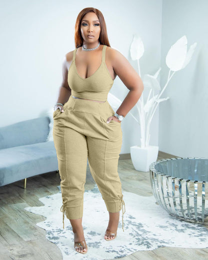 Women's Fashion Camisole Solid Color Pants Casual Set