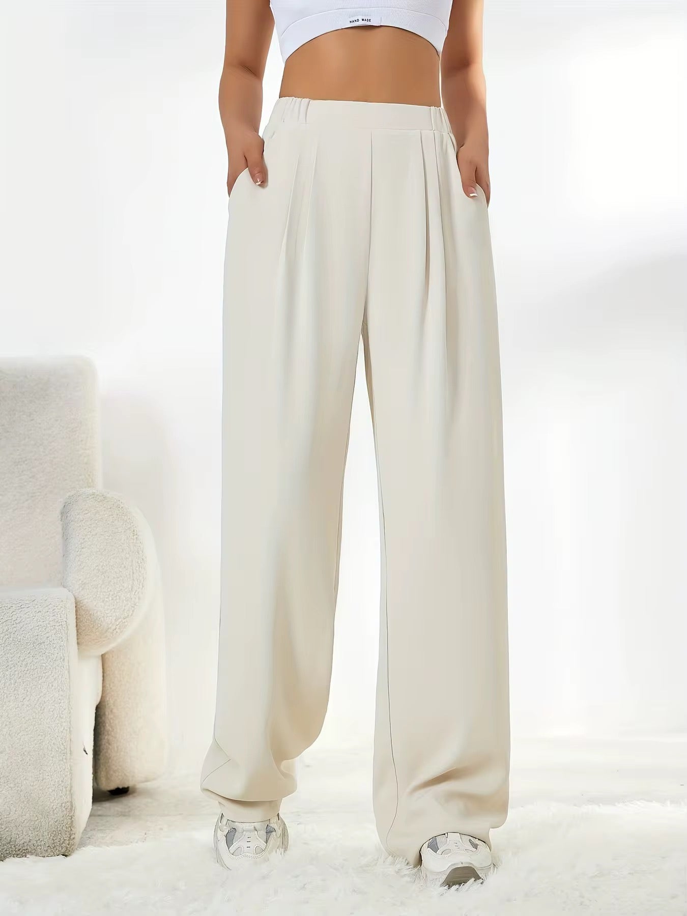 Elegant High Waist Wide Leg Straight Casual Pants