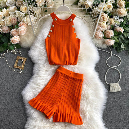 Short Waist Trousers Camisole Vest Off-the-shoulder Sling All-match High-knit Suit