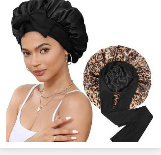 Double-layer Satin Ribbon Round Cap Bow Artificial Silk Beauty Hair Care Wide-brimmed Hat