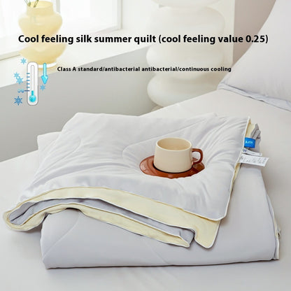 Pure Color Cool Silk Summer Blanket Airable Cover Single Double Summer Ice Cream Ice Silk Summer Quilt Machine Washable Thin Duvet