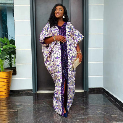 Loose Printed Sequin V-neck Dress