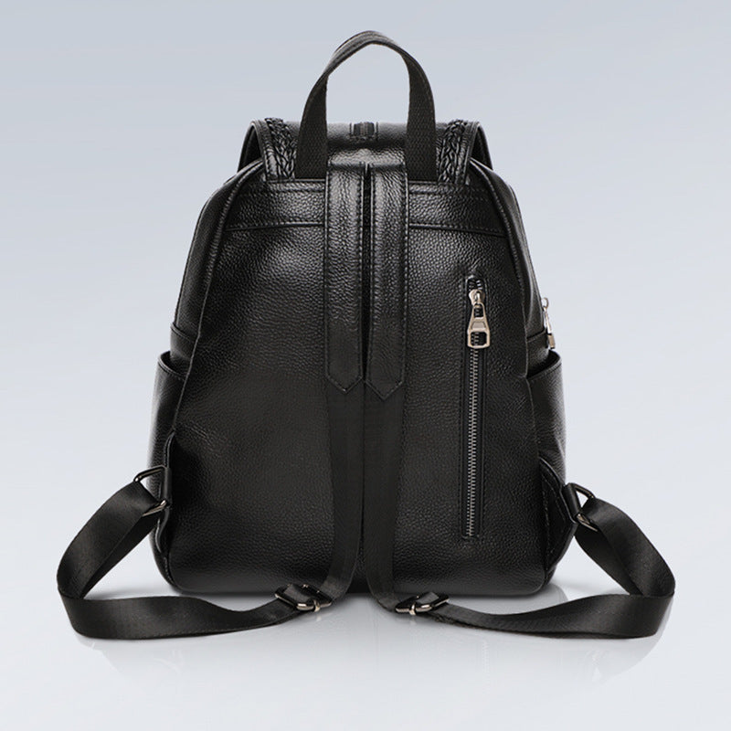 Street Trend Solid Color Leather Women's Backpack