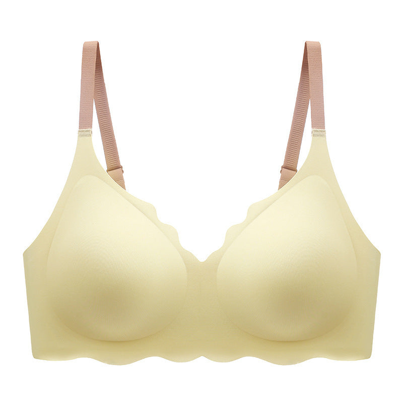 Contrast Color Shoulder Strap Gathered Invisible Thin Bra Women