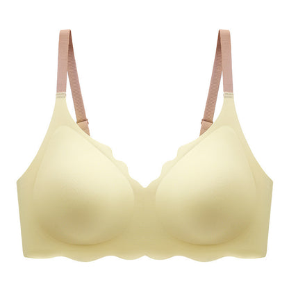 Contrast Color Shoulder Strap Gathered Invisible Thin Bra Women