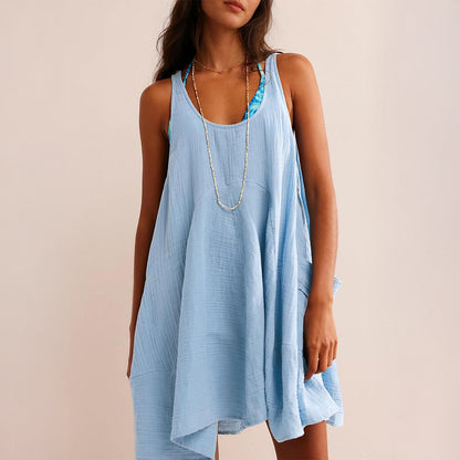 Casual Loose Vacation Style Solid Color Pocket Dress Short Skirt Women's Clothing