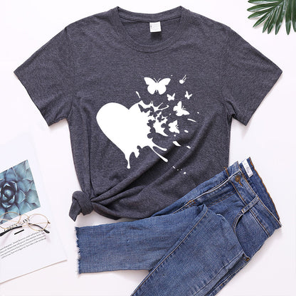 Butterfly Love Printed Casual All-match Loose Ladies Short Sleeve T-Shirt