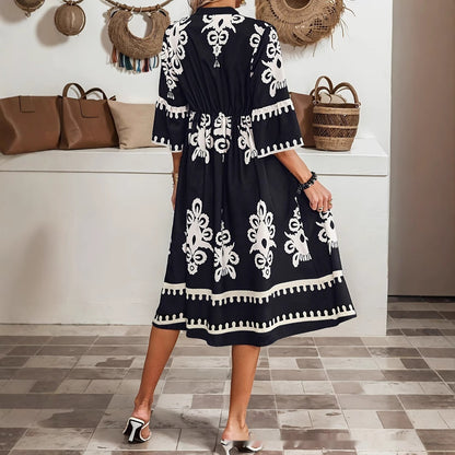 Summer New Women's Clothing V-neck Casual Style Loose Print Dress