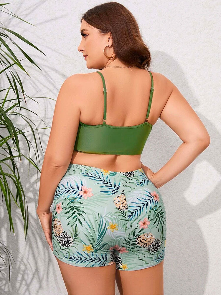 Women's Printed Swimsuit With Shoulder Straps Three-piece Set