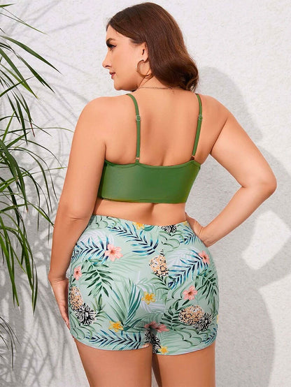 Women's Printed Swimsuit With Shoulder Straps Three-piece Set