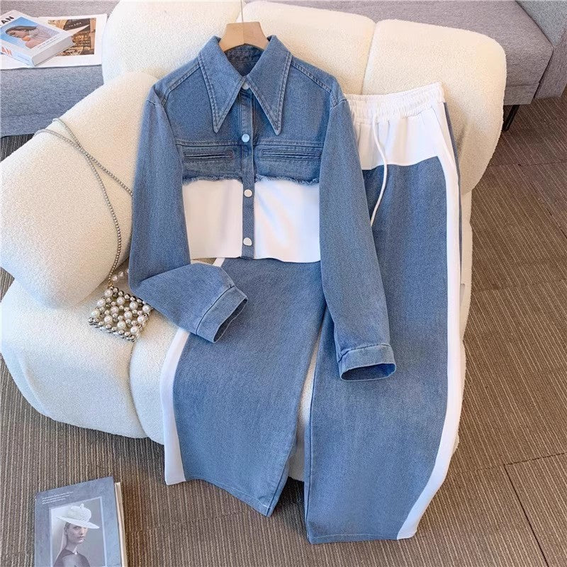 Two Pieces Stitching Suit Casual Suit Denim