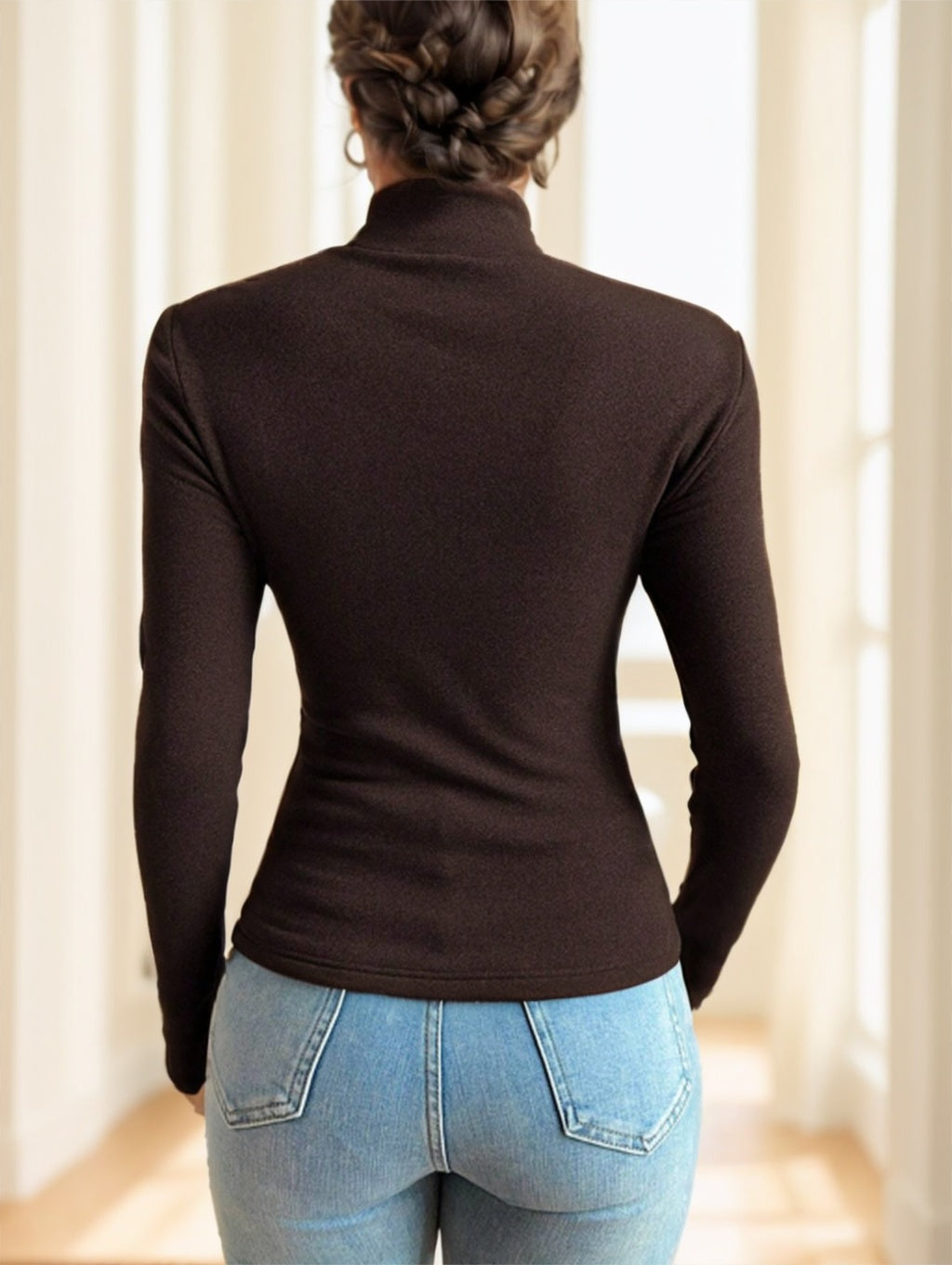 Basic Turtleneck Slim Long Sleeve Solid Color Women's Top