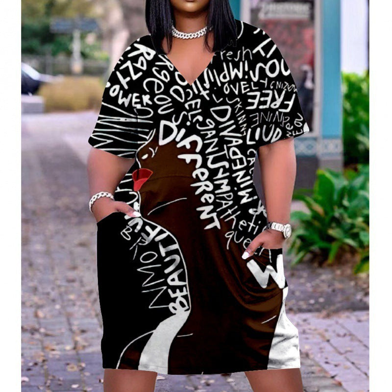 Women's Mid Length Plus Size Loose 3D Print Multicolor Dress