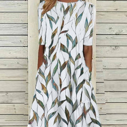 Summer New Mid-waist Women's Round Neck 3D Printing Dress