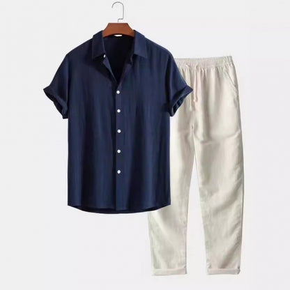 Men's Casual Loose Short Sleeve Shirt Casual Pants Suit