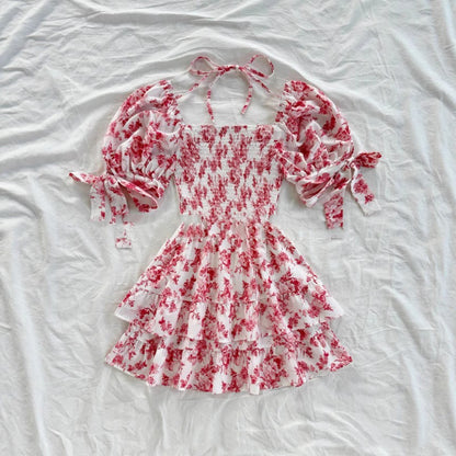 Short Sleeve Waist-controlled Ruffled Sleeve Pleated A- Line Jumpsuit