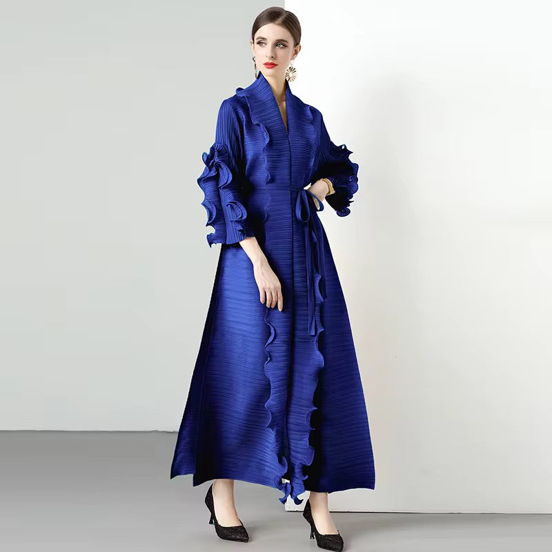 Wave Ruffled Tied Long Dress Slimming