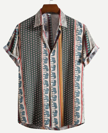 European And American Hawaiian Casual Floral Print Men's Lapel Shirt Short Sleeve