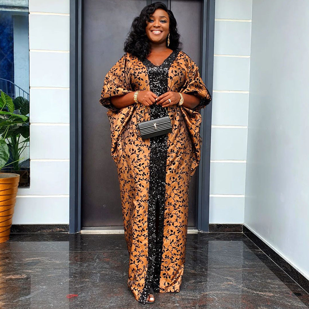 Loose Printed Sequin V-neck Dress