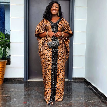 Loose Printed Sequin V-neck Dress