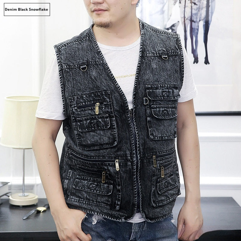 Denim Waistcoat Multi-pocket Men's Fishing Waistcoat Mountaineering Photographical Vest