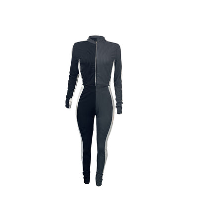 Women's Fashion Casual Three Colors Slim Fit Patchwork Long Sleeve Trousers Suit