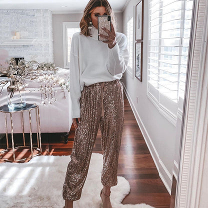 High waist drawstring trousers