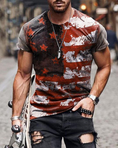 Men's Casual Stars And Stripes Short Sleeve