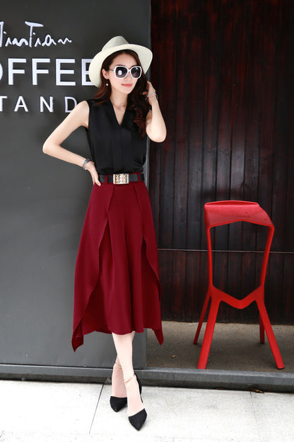 Silk satin slim fit V-neck sleeveless off-shoulder tank top