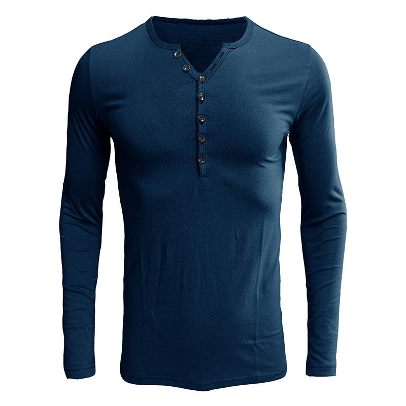 European And American Men's T-shirt Long Sleeved Men's Base Shirt Men's Henry Shirt
