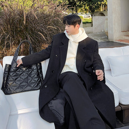 Double Breasted Temperament Woolen Coat Two Colors