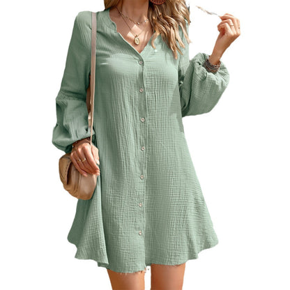 Temperament Leisure Puff Sleeve Breasted Cardigan Dress