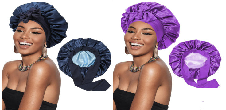 Double-layer Satin Ribbon Round Cap Bow Artificial Silk Beauty Hair Care Wide-brimmed Hat