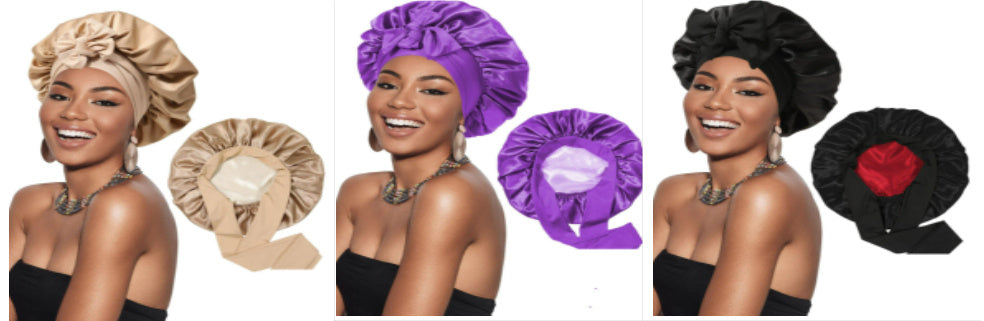 Double-layer Satin Ribbon Round Cap Bow Artificial Silk Beauty Hair Care Wide-brimmed Hat