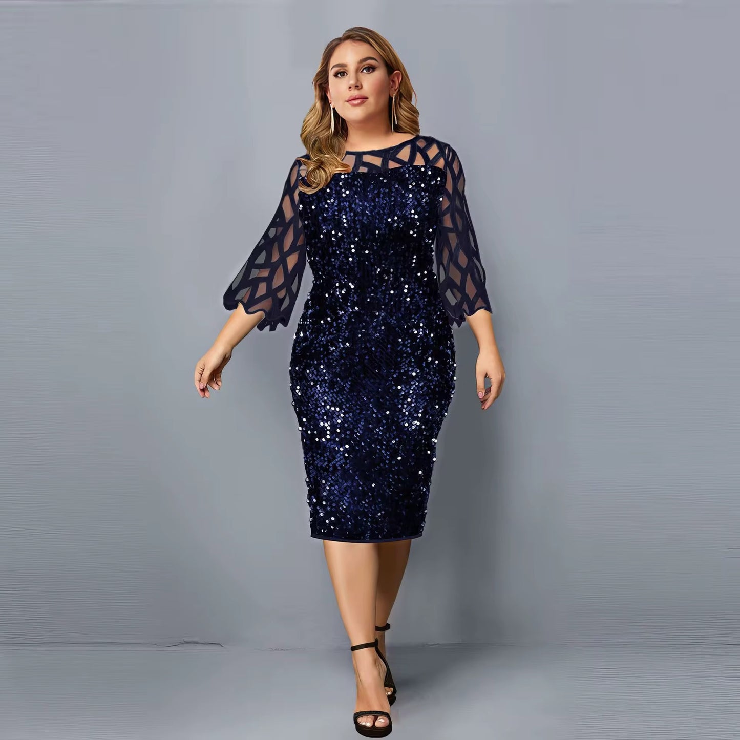 Personalized Sequins Plus Size Women's Short Sleeve Dress