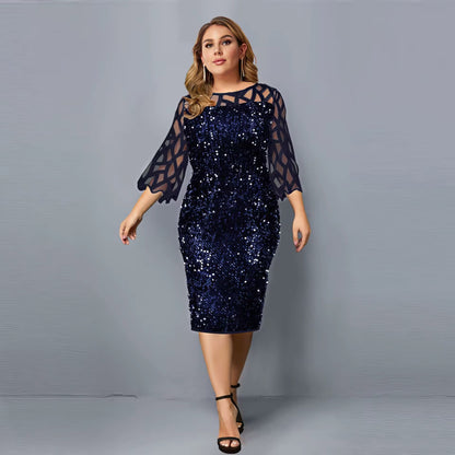 Personalized Sequins Plus Size Women's Short Sleeve Dress